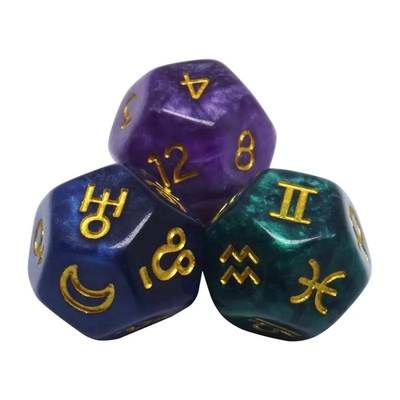 3pcs/ সেট রজন Polyhedral ডাইস মাল্টি-রঙ 16mm ভাগ্য চিহ্ন সংখ্যা নক্ষত্রমণ্ডল