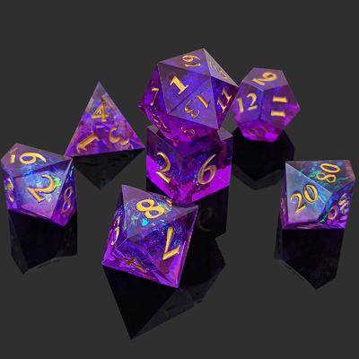 বেগুনি রজন ডাইস 7PCS DND ড্রাগন এবং ডানজোন Polyhedron ধারালো প্রান্ত