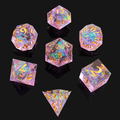 বেগুনি রজন ডাইস 7PCS DND ড্রাগন এবং ডানজোন Polyhedron ধারালো প্রান্ত