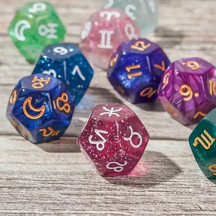 3pcs/ সেট রজন Polyhedral ডাইস মাল্টি-রঙ 16mm ভাগ্য চিহ্ন সংখ্যা নক্ষত্রমণ্ডল